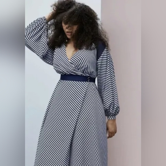 Prabal Gurung x Lane Bryant Navy and White Faux Wrap Midi Dress Plus Size 24 - Picture 10 of 10